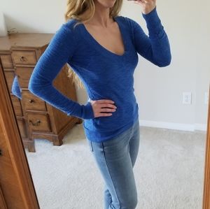 Deep v-neck royal blue sweater